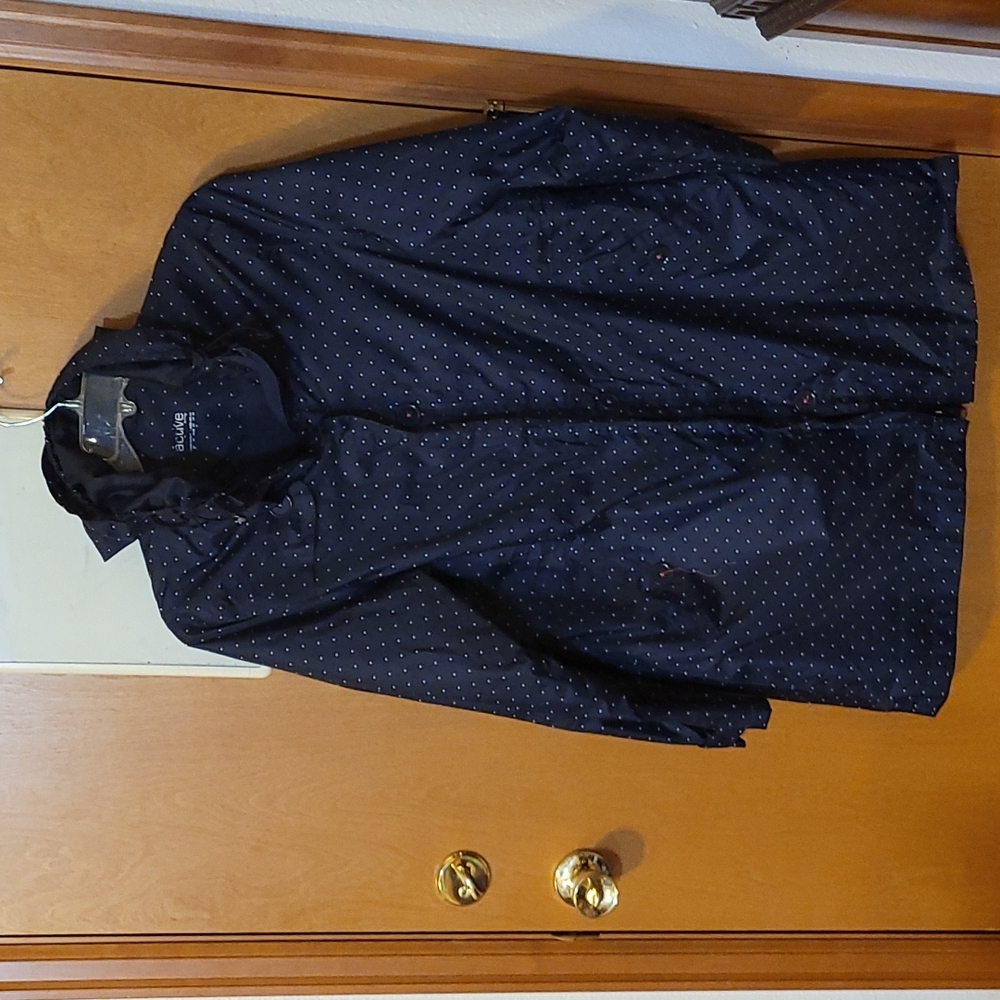 Navy raincoat with white polka dots and cute details. Packable, EU size 44